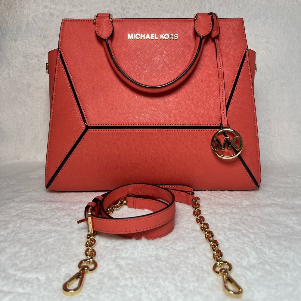 Michael Kors Selma Saffiano Leather Satchel Coral